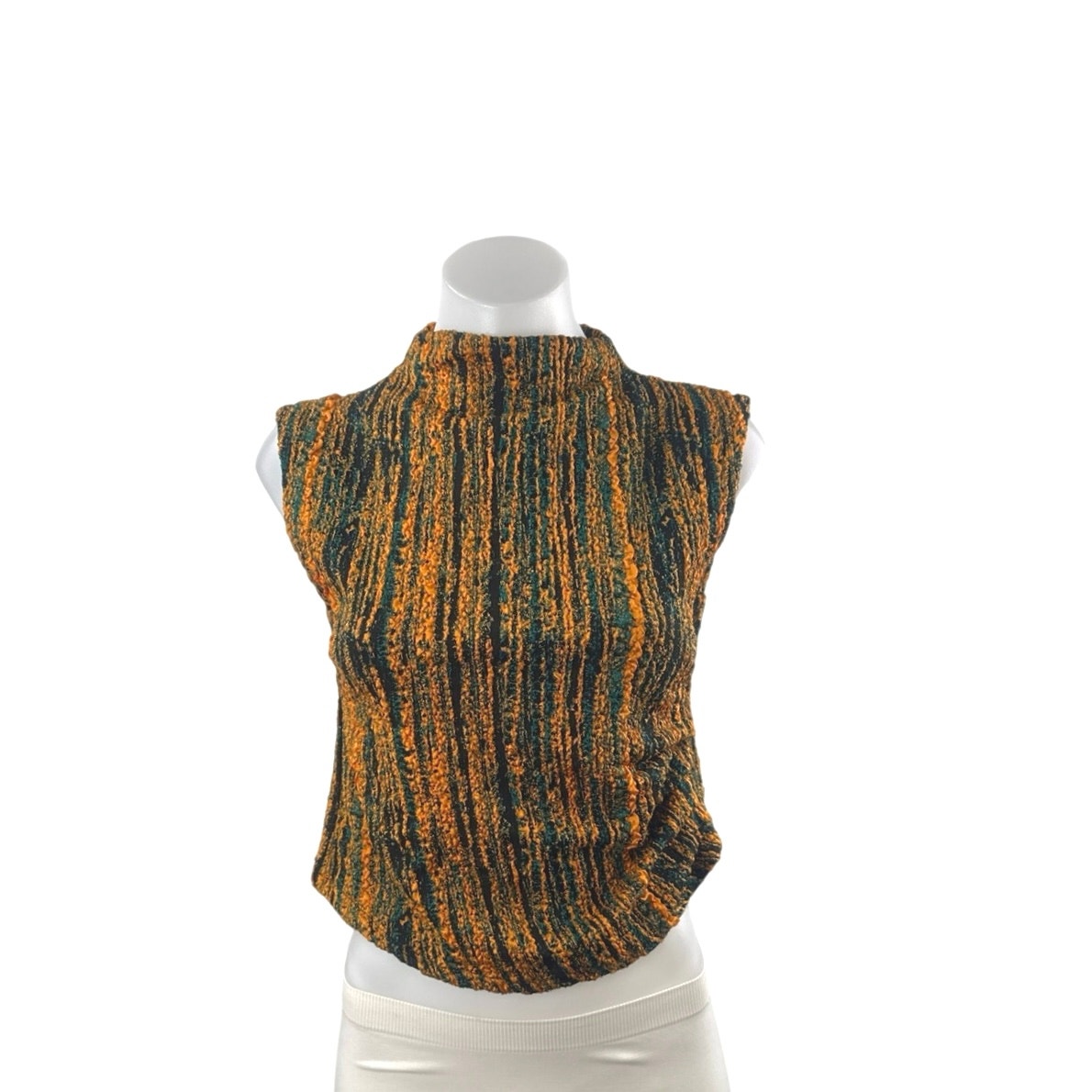Zara Women's Multicolor Textured Mock Neck Sleeveless Crop Tank Sweater Top Sz M